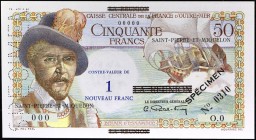 SAINT-PIERRE-ET-MIQUELON - SAINT-PIERRE AND MIQUELON
1 nouveau franc surchargé sur 50 francs type “Belain d’Esnambuc” SPECIMEN ND (1960).
P.30as.
T...