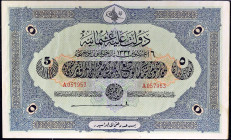 TURQUIE - TURKEY
5 livres ND (1916-17) / AH (1332).
P.91.
Alphabet A - numéro 057953, type recherché en particulier dans cet état de conservation. ...