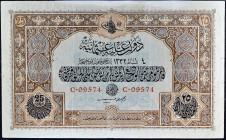 TURQUIE - TURKEY
25 livres ND (1916-17) / AH (1332).
P.102.
Top Pop : c’est le plus bel exemplaire gradé ! Alphabet C - numéro 09574, type très rar...