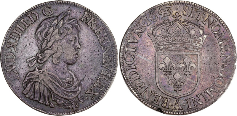 FRANCE / CAPÉTIENS - FRANCE / ROYAL
Louis XIV (1643-1715). Écu à la mèche courte...