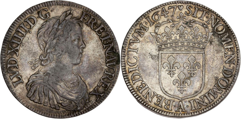 FRANCE / CAPÉTIENS - FRANCE / ROYAL
Louis XIV (1643-1715). Écu à la mèche longue...