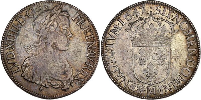 FRANCE / CAPÉTIENS - FRANCE / ROYAL
Louis XIV (1643-1715). Écu à la mèche longue...