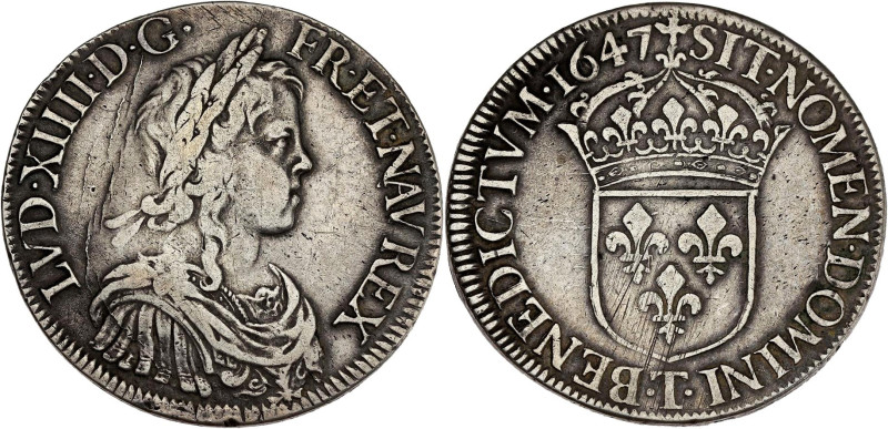 FRANCE / CAPÉTIENS - FRANCE / ROYAL
Louis XIV (1643-1715). Écu à la mèche longue...