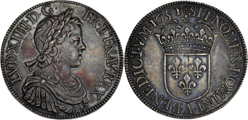 FRANCE / CAPÉTIENS - FRANCE / ROYAL
Louis XIV (1643-1715). Écu à la mèche longue...