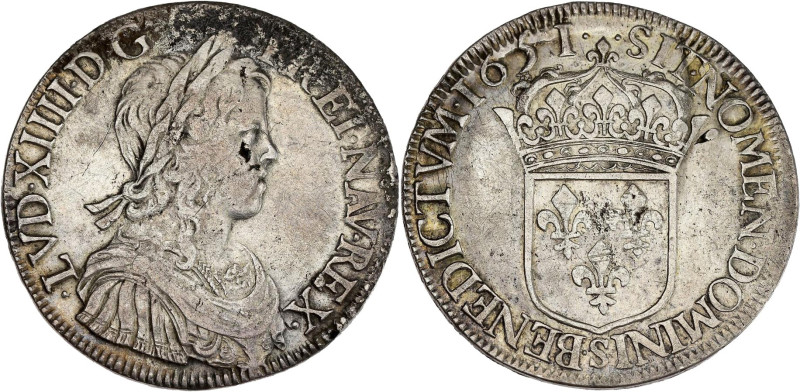 FRANCE / CAPÉTIENS - FRANCE / ROYAL
Louis XIV (1643-1715). Écu à la mèche longue...