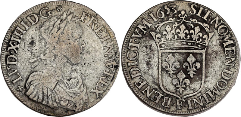 FRANCE / CAPÉTIENS - FRANCE / ROYAL
Louis XIV (1643-1715). Écu à la mèche longue...