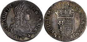 FRANCE / CAPÉTIENS - FRANCE / ROYAL
Louis XIV (1643-1715). Écu de Navarre à la mèche longue 1653, Saint-Palais.
Dy.1473 - G.203 - Dav.3800 ; Argent - ...
