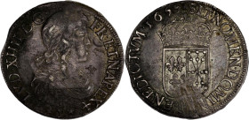 FRANCE / CAPÉTIENS - FRANCE / ROYAL
Louis XIV (1643-1715). Écu de Navarre à la mèche longue 1655, Saint-Palais.
Dy.1473 - G.203 - Dav.3800 ; Argent - ...