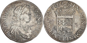 FRANCE / CAPÉTIENS - FRANCE / ROYAL
Louis XIV (1643-1715). Écu de Béarn à la mèche longue 1651, Pau.
Dy.1477 - G.204 - Dav.3801 ; Argent - 26,33 g - 4...