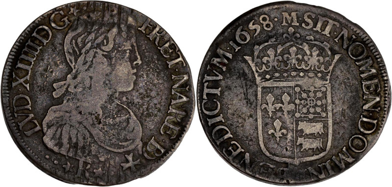 FRANCE / CAPÉTIENS - FRANCE / ROYAL
Louis XIV (1643-1715). Écu de Béarn à la mèc...