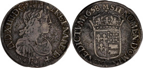 FRANCE / CAPÉTIENS - FRANCE / ROYAL
Louis XIV (1643-1715). Écu de Béarn à la mèche longue 1658, Morlaàs.
Dy.1477 - G.204 - Dav.3801 ; Argent - 26,71 g...
