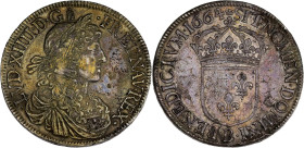 FRANCE / CAPÉTIENS - FRANCE / ROYAL
Louis XIV (1643-1715). Écu au buste juvénile, 1er poinçon d’effigie 1664, B, Rouen.
Dy.1483 - G.205 - Dav.3802 ; A...