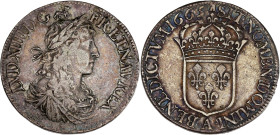 FRANCE / CAPÉTIENS - FRANCE / ROYAL
Louis XIV (1643-1715). Écu au buste juvénile, 1er poinçon d’effigie 1665, A, Paris.
Dy.1483 - G.205 (non coté) - D...