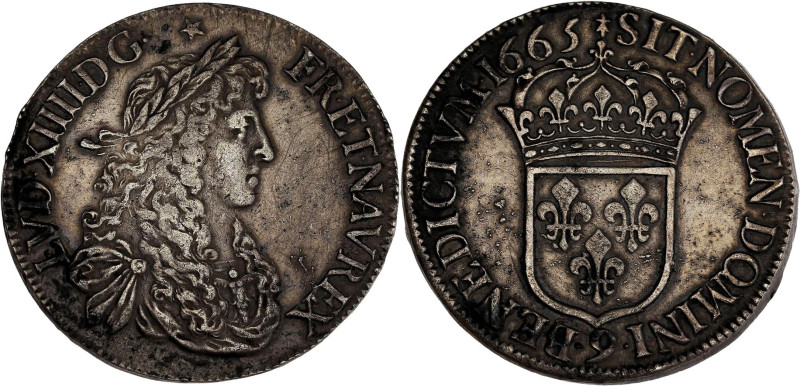 FRANCE / CAPÉTIENS - FRANCE / ROYAL
Louis XIV (1643-1715). Écu au buste juvénile...