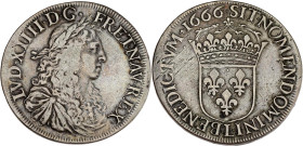 FRANCE / CAPÉTIENS - FRANCE / ROYAL
Louis XIV (1643-1715). Écu au buste juvénile, 2e poinçon d’effigie 1666, L, Bayonne.
Dy.1483 - G.206 - Dav.3802 ; ...