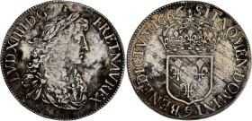 FRANCE / CAPÉTIENS - FRANCE / ROYAL
Louis XIV (1643-1715). Écu au buste juvénile, 2e poinçon d’effigie 1666, 9, Rennes.
Dy.1483 - G.206 - Dav.3802 ; A...