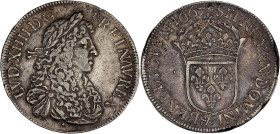 FRANCE / CAPÉTIENS - FRANCE / ROYAL
Louis XIV (1643-1715). Écu au buste juvénile, 2e poinçon d’effigie 1667, &, Aix-en-Provence.
Dy.1483 - G.206 - Dav...