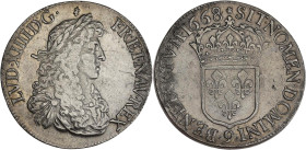 FRANCE / CAPÉTIENS - FRANCE / ROYAL
Louis XIV (1643-1715). Écu au buste juvénile, 2e poinçon d’effigie 1668, 9, Rennes.
Dy.1483 - G.206 - Dav.3802 ; A...