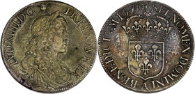 FRANCE / CAPÉTIENS - FRANCE / ROYAL
Louis XIV (1643-1715). Écu au buste juvénile, 1er poinçon d’effigie 1670, A, Paris.
Dy.1483 - G.205 - Dav.3802 ; A...