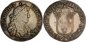 FRANCE / CAPÉTIENS - FRANCE / ROYAL
Louis XIV (1643-1715). Écu au buste juvénile, 2e poinçon d’effigie 1670, 9, Rennes.
Dy.1483 - G.206 - Dav.3802 ; A...