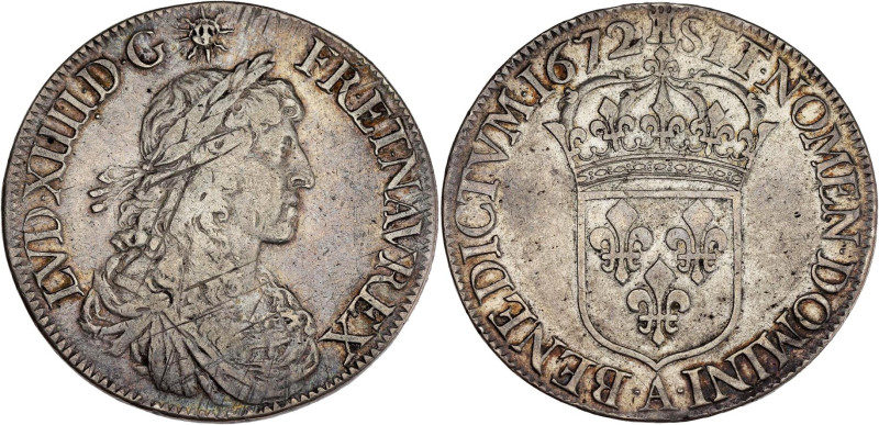 FRANCE / CAPÉTIENS - FRANCE / ROYAL
Louis XIV (1643-1715). Écu au buste juvénile...