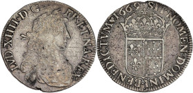 FRANCE / CAPÉTIENS - FRANCE / ROYAL
Louis XIV (1643-1715). Écu de Navarre au buste juvénile 1669, Saint-Palais.
Dy.1489 - G.207 - Dav.3803 - Sobin 44 ...
