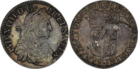 FRANCE / CAPÉTIENS - FRANCE / ROYAL
Louis XIV (1643-1715). Écu de Navarre au buste juvénile 1671, Saint-Palais.
Dy.1489 - G.207 - Dav.3803 ; Argent - ...