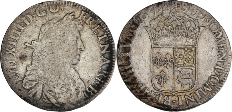 FRANCE / CAPÉTIENS - FRANCE / ROYAL
Louis XIV (1643-1715). Écu de Béarn au buste...