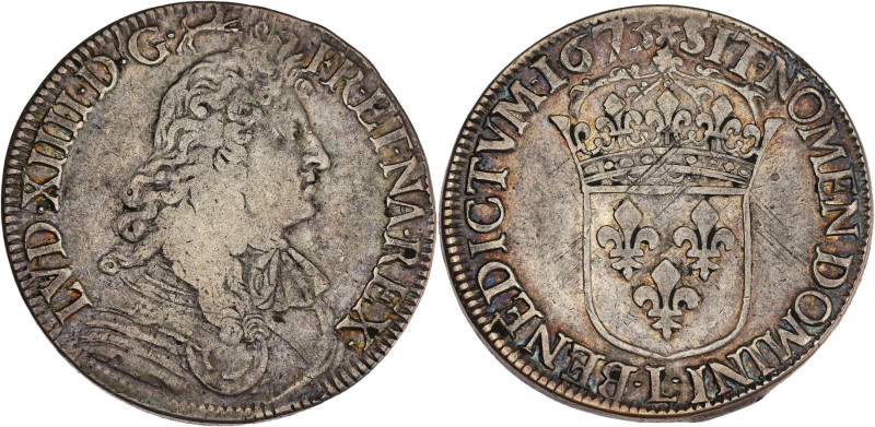 FRANCE / CAPÉTIENS - FRANCE / ROYAL
Louis XIV (1643-1715). Écu à la cravate, 1èr...