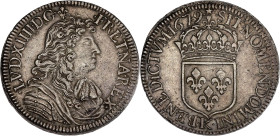 FRANCE / CAPÉTIENS - FRANCE / ROYAL
Louis XIV (1643-1715). Écu à la cravate, 2e émission par F. Warin 1679, K, Bordeaux.
Dy.1493 - G.210 - Dav.3805 ; ...