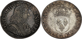 FRANCE / CAPÉTIENS - FRANCE / ROYAL
Louis XIV (1643-1715). Écu à la cravate, 2e émission par F. Warin 1680, &, Aix-en-Provence.
Dy.1493 - G.210 - Dav....