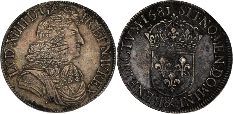 FRANCE / CAPÉTIENS - FRANCE / ROYAL
Louis XIV (1643-1715). Écu à la cravate, 2e ...