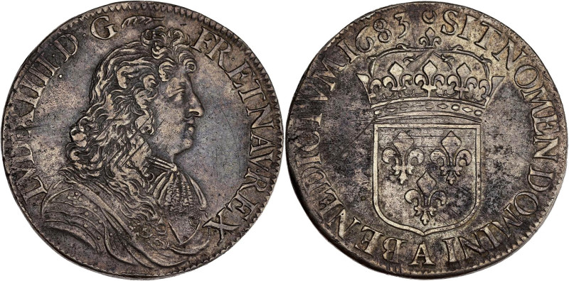 FRANCE / CAPÉTIENS - FRANCE / ROYAL
Louis XIV (1643-1715). Écu à la cravate, 2e ...