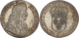 FRANCE / CAPÉTIENS - FRANCE / ROYAL
Louis XIV (1643-1715). Écu à la cravate, 2e émission par F. Warin 1683, 9, Rennes.
Dy.1493 - G.210 - Dav.3805 ; Ar...