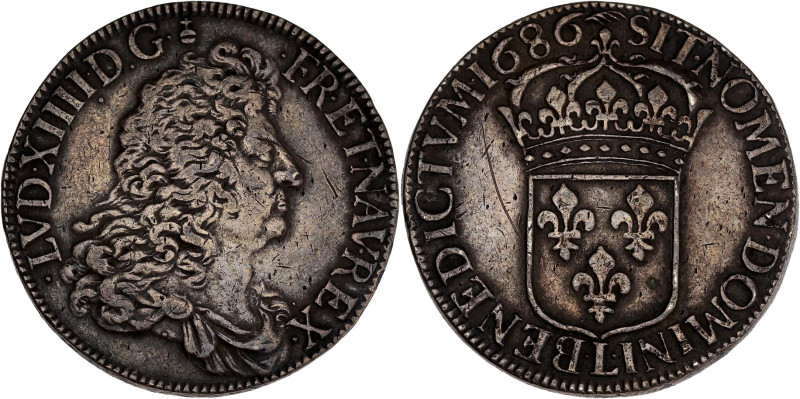 FRANCE / CAPÉTIENS - FRANCE / ROYAL
Louis XIV (1643-1715). Écu à la perruque ave...