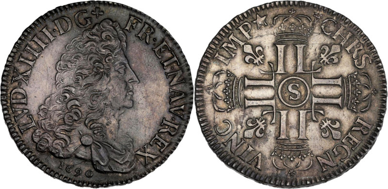 FRANCE / CAPÉTIENS - FRANCE / ROYAL
Louis XIV (1643-1715). Écu aux huit L, 1er t...