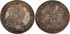FRANCE / CAPÉTIENS - FRANCE / ROYAL
Louis XIV (1643-1715). Écu aux huit L, 1er type 1690, Y, Bourges.
Dy.1514A - G.216 - Dav.3811 ; Argent - 26,90 g -...