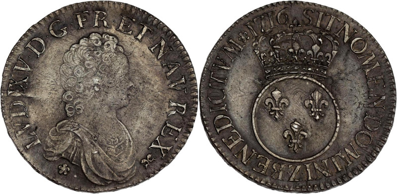 FRANCE / CAPÉTIENS - FRANCE / ROYAL
Louis XV (1715-1774). Écu dit Vertugadin 171...