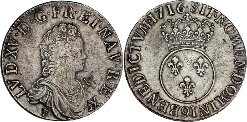 FRANCE / CAPÉTIENS - FRANCE / ROYAL
Louis XV (1715-1774). Écu dit Vertugadin, fl...