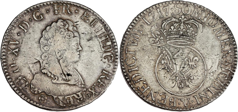 FRANCE / CAPÉTIENS - FRANCE / ROYAL
Louis XV (1715-1774). Écu dit Vertugadin 171...