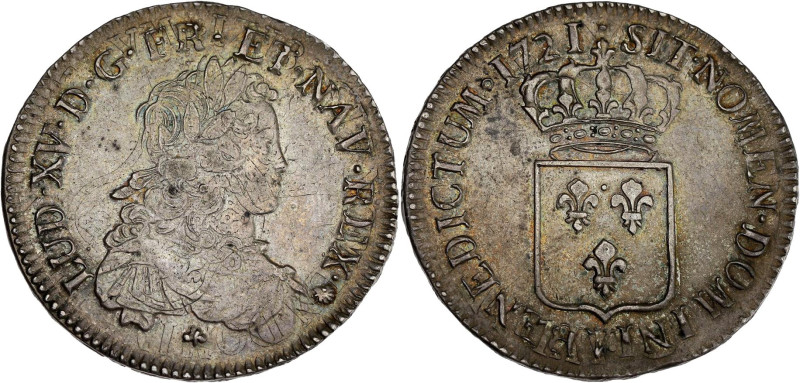 FRANCE / CAPÉTIENS - FRANCE / ROYAL
Louis XV (1715-1774). Écu de France 1721, V,...