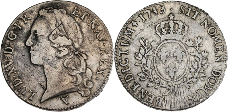 FRANCE / CAPÉTIENS - FRANCE / ROYAL
Louis XV (1715-1774). Écu au bandeau 1743, I...