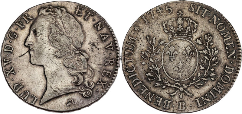 FRANCE / CAPÉTIENS - FRANCE / ROYAL
Louis XV (1715-1774). Écu au bandeau 1745, B...