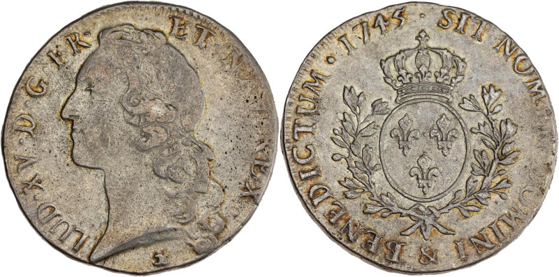 FRANCE / CAPÉTIENS - FRANCE / ROYAL
Louis XV (1715-1774). Écu au bandeau 1745, &...