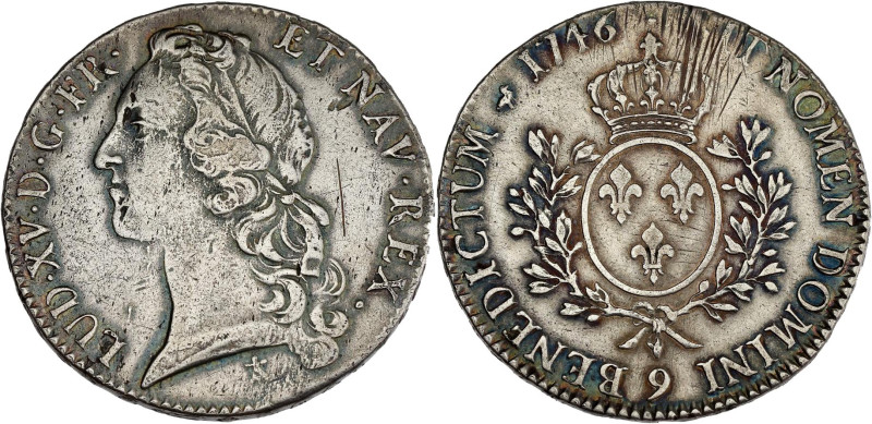 FRANCE / CAPÉTIENS - FRANCE / ROYAL
Louis XV (1715-1774). Écu au bandeau 1746, 9...