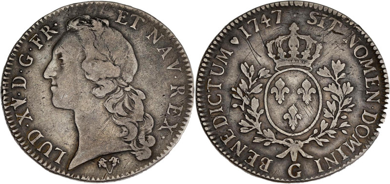 FRANCE / CAPÉTIENS - FRANCE / ROYAL
Louis XV (1715-1774). Écu au bandeau 1747, G...