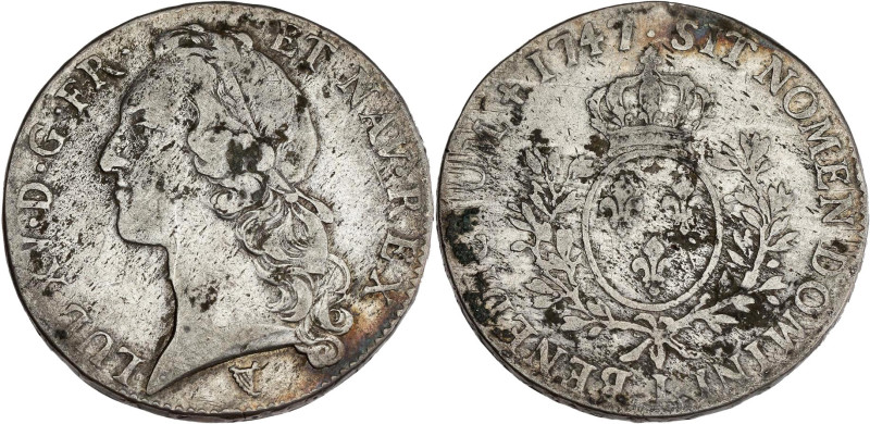 FRANCE / CAPÉTIENS - FRANCE / ROYAL
Louis XV (1715-1774). Écu au bandeau 1747, I...