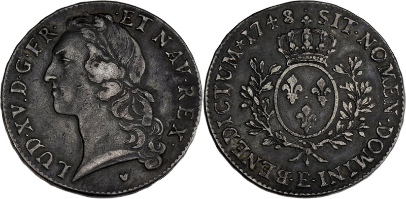 FRANCE / CAPÉTIENS - FRANCE / ROYAL
Louis XV (1715-1774). Écu au bandeau 1748, E...