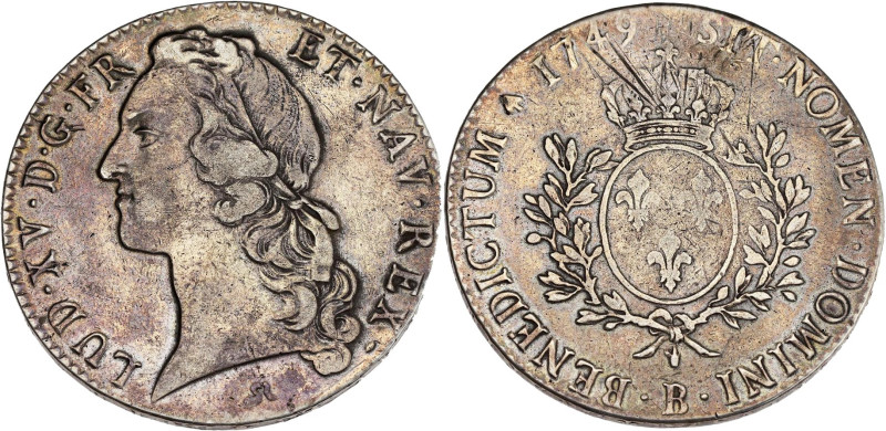 FRANCE / CAPÉTIENS - FRANCE / ROYAL
Louis XV (1715-1774). Écu au bandeau 1749, B...