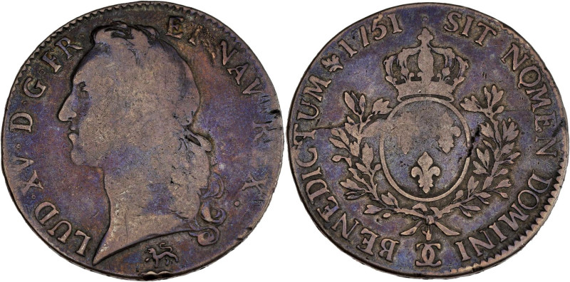 FRANCE / CAPÉTIENS - FRANCE / ROYAL
Louis XV (1715-1774). Écu au bandeau 1751, C...